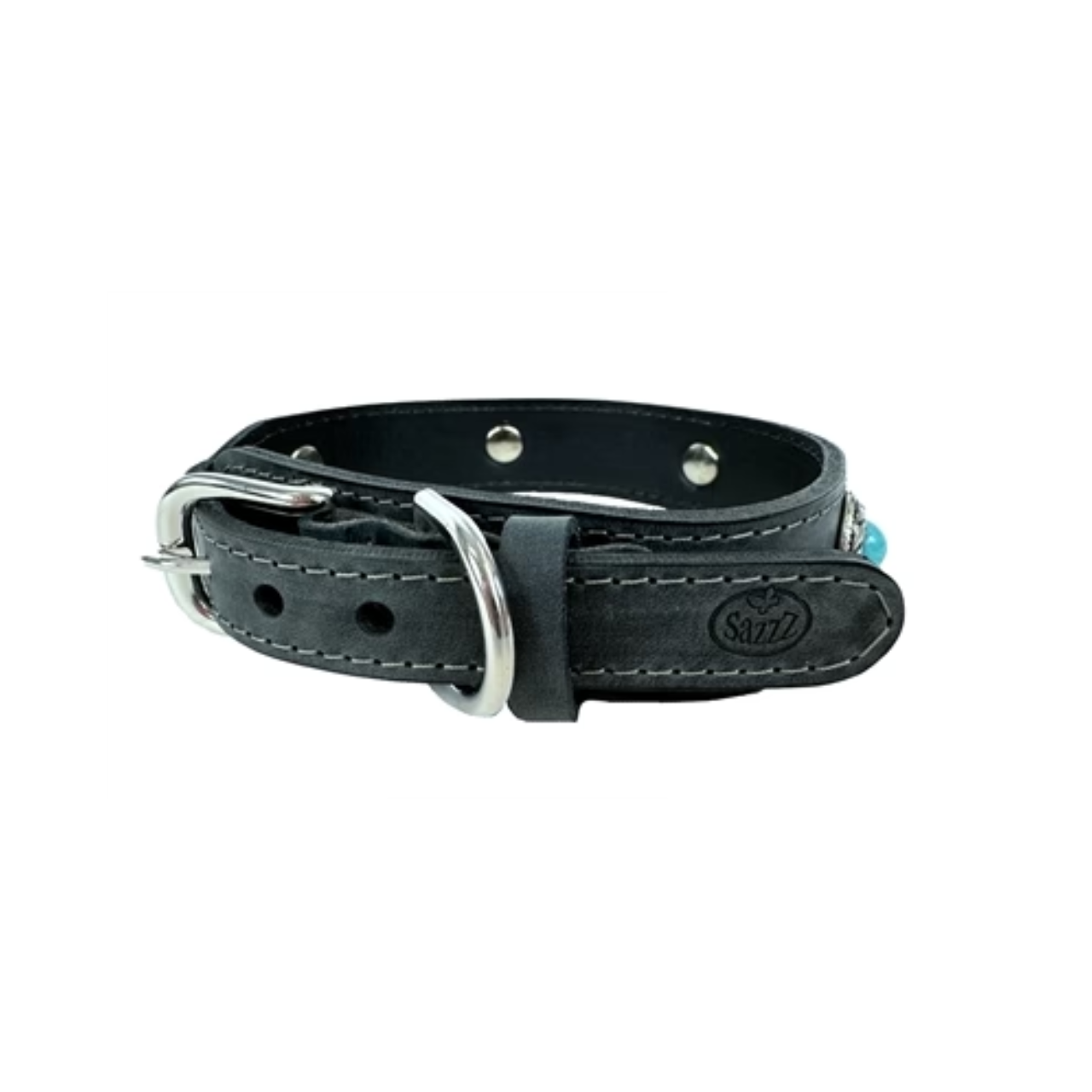Sazzz Dog Collar Boho Treasure Stone Vintage Leather Anthracite