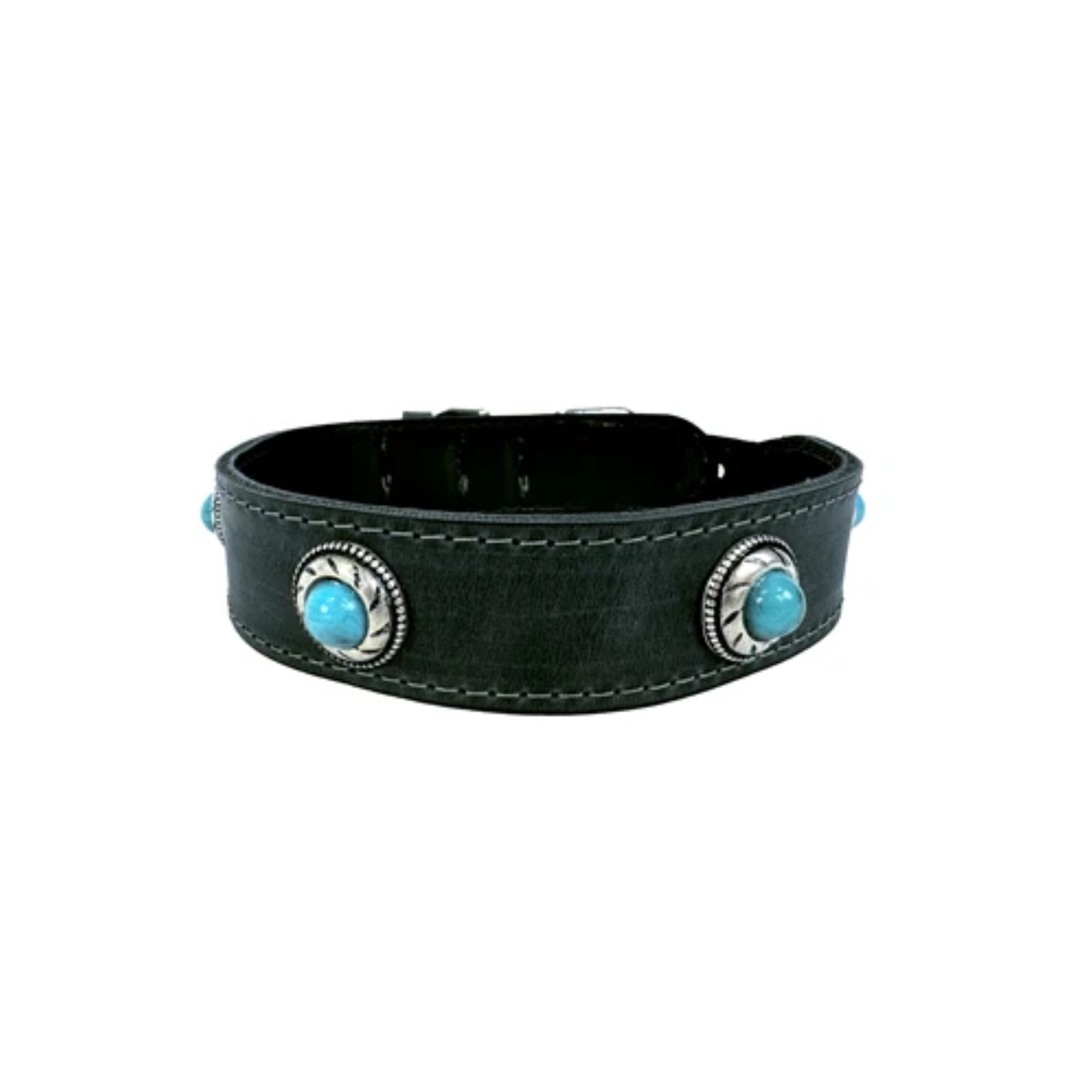 Sazzz Dog Collar Boho Treasure Stone Vintage Leather Anthracite