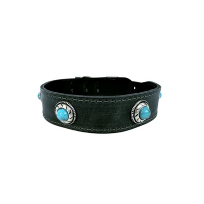 Sazzz Dog Collar Boho Treasure Stone Vintage Leather Anthracite