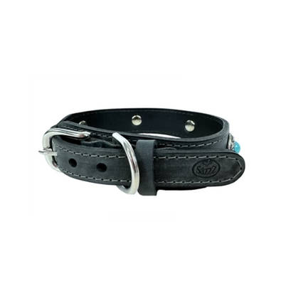 Sazzz Dog Collar Boho Treasure Stone Vintage Leather Anthracite