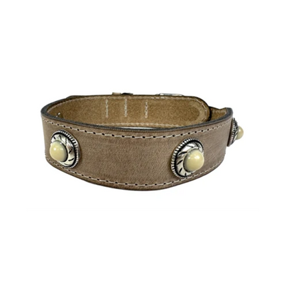 Sazzz Dog Collar Boho Treasure Stone Vintage Leather Beige