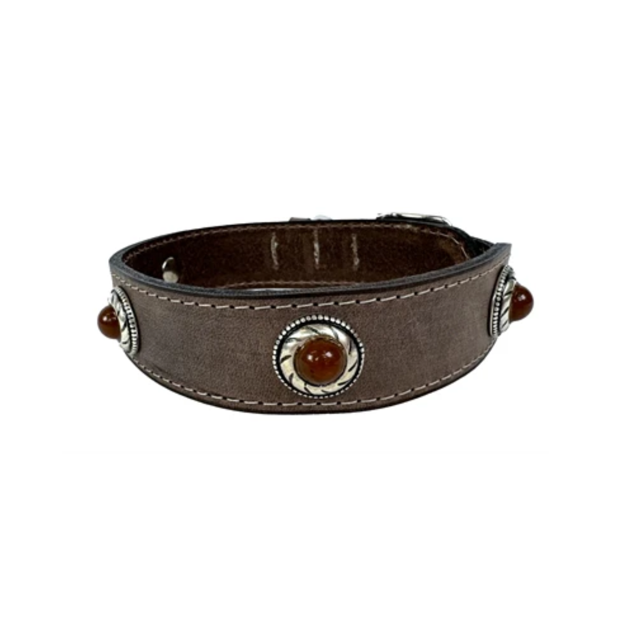 Sazzz Dog Collar Boho Treasure Stone Vintage Leather Brown