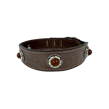 Sazzz Dog Collar Boho Treasure Stone Vintage Leather Brown