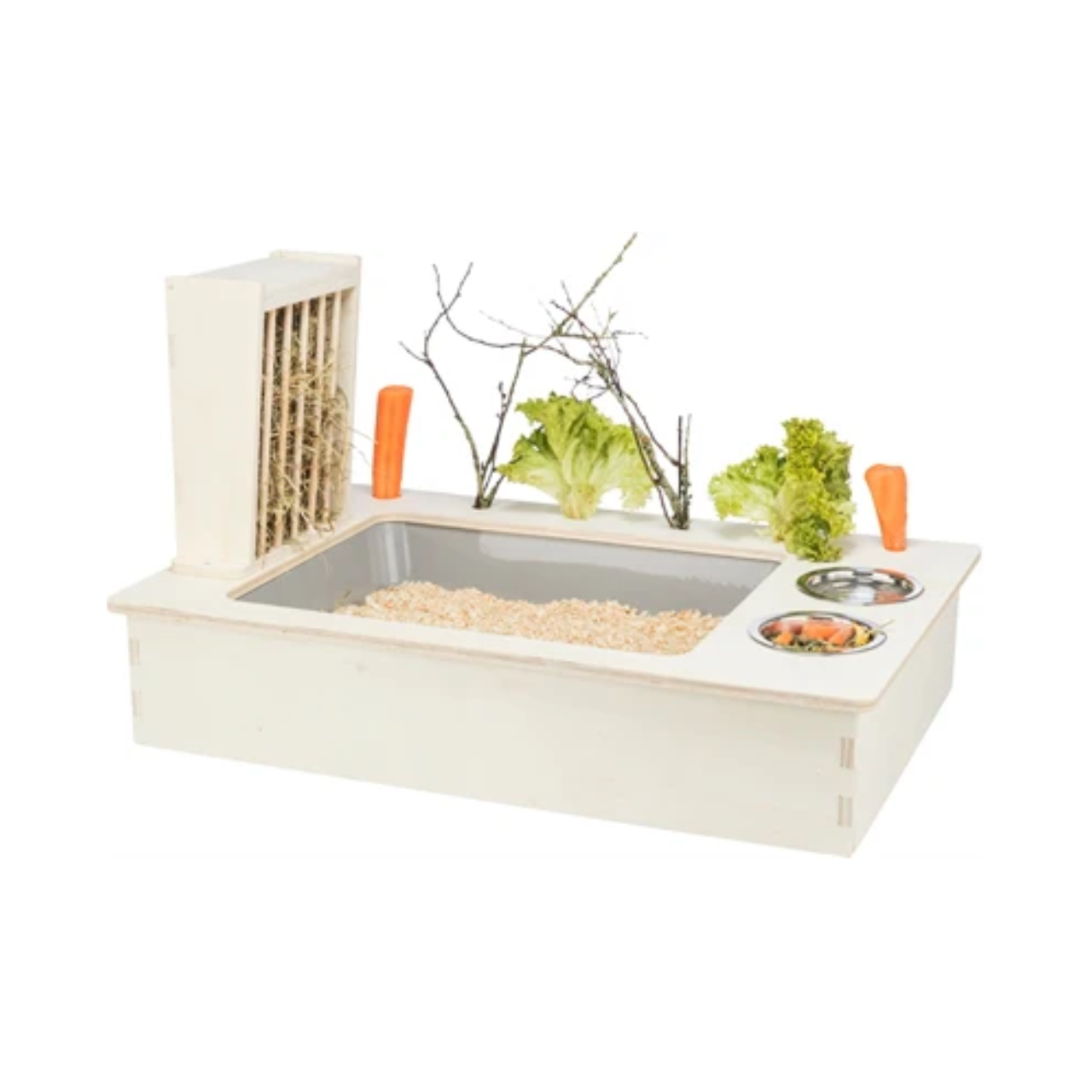 Trixie Feeding Station with Food Bowl / Water Bowl / Hay Rack Wood Natural