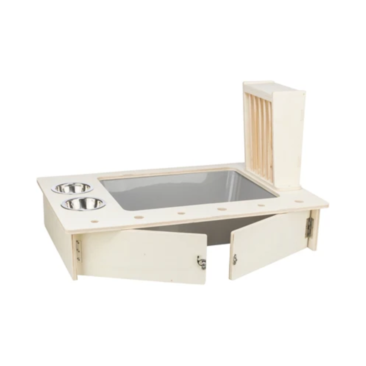 Trixie Feeding Station with Food Bowl / Water Bowl / Hay Rack Wood Natural