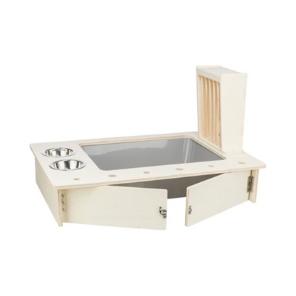 Trixie Feeding Station with Food Bowl / Water Bowl / Hay Rack Wood Natural