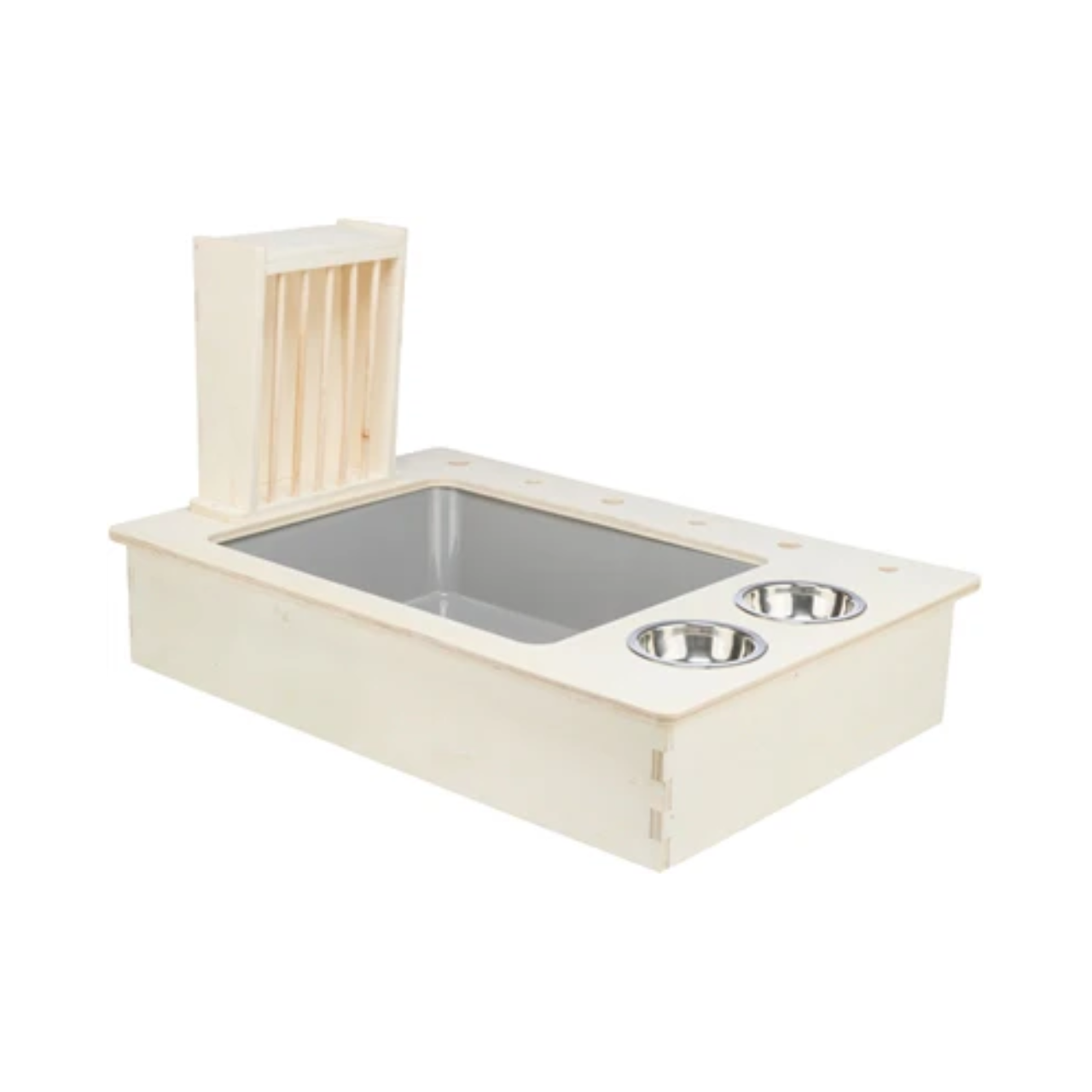 Trixie Feeding Station with Food Bowl / Water Bowl / Hay Rack Wood Natural