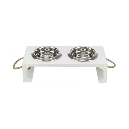 Trixie Be Nordic Set Food Bowl / Water Bowl Wood / Stainless Steel White