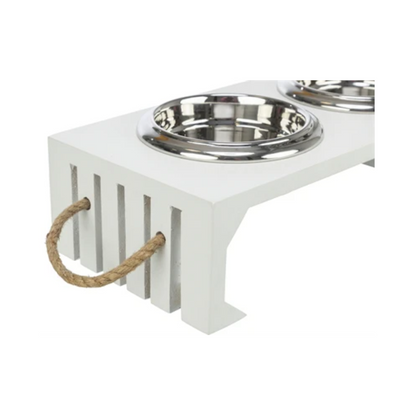 Trixie Be Nordic Set Food Bowl / Water Bowl Wood / Stainless Steel White