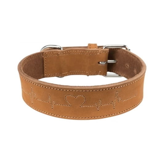 Trixie Dog Collar Rustic Leather Heartbeat Brown