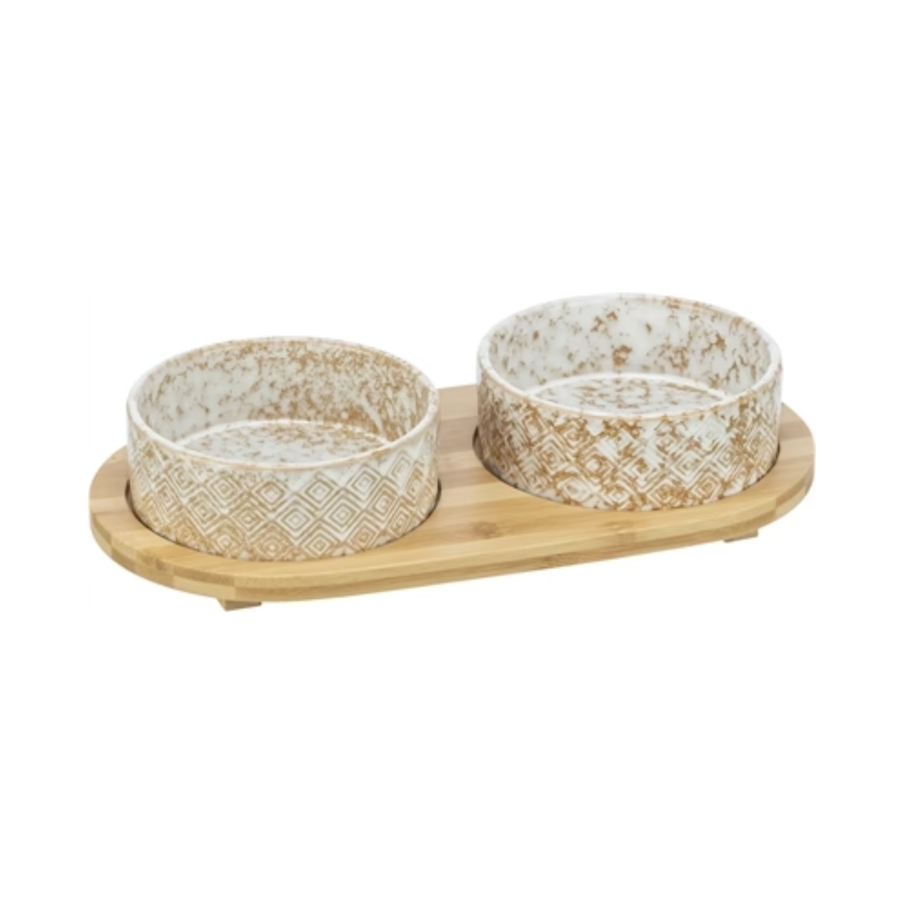 Trixie Set Food Bowl / Water Bowl Ceramic / Bamboo White / Natural