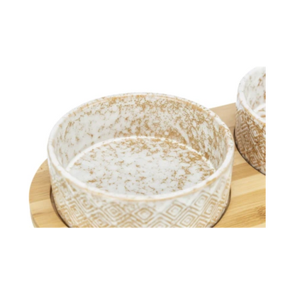 Trixie Set Food Bowl / Water Bowl Ceramic / Bamboo White / Natural