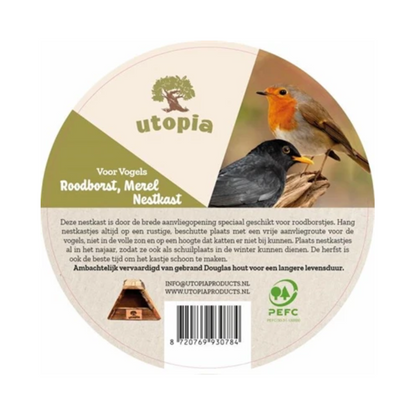 Utopia Nesting Box Robin / Blackbird Burnt Douglas Wood